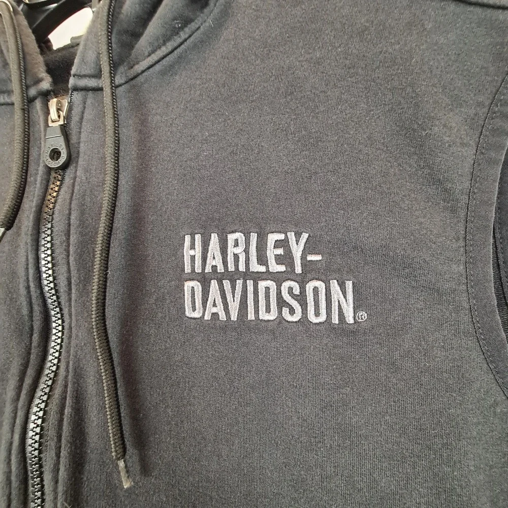 Harley Davidson‎ Womens Black Sleeveless Full Zip Hoodie Vest Size Medium Logo